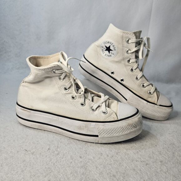 CONVERSE White Womens Sz 7 Platform High Top Chuck Taylors - Picture 1 of 6